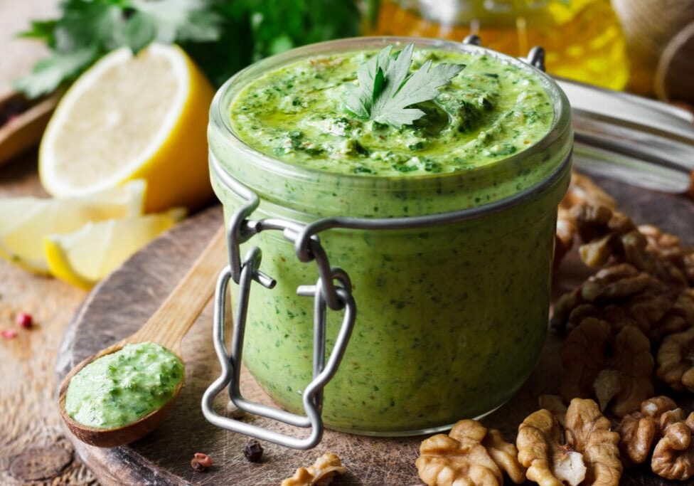 Pesto sauce with parsley and walnuts
